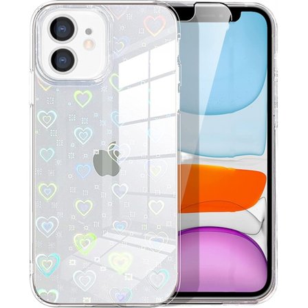 Kompatibel med iPhone 11 Fodral 6.1 Tum Laser Bling Glitter Regnbågshjärta Fodral, Sött Mönster Designat för iPhone 11 Fodral Flickor Kvinnor