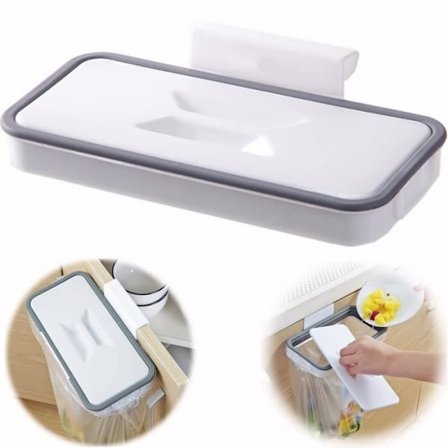 Hengende søppelposeholder med lokk, kjøkkenskap campings reiseoppbevaringsstativ - hvit og grå