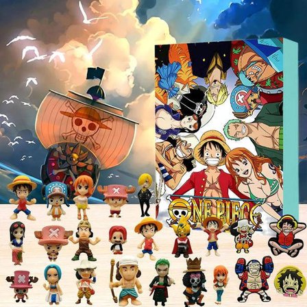 Julekalender 2025 med 25 Julegaver Legetøj Figur Tegneserie One Piece Anime Figur Nedtælling til Jul for Børn Voksne Blind Box{FY}