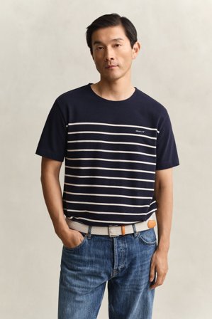 GANT Herren T-Shirt mit platziertem Streifenmotiv (L) Marineblau