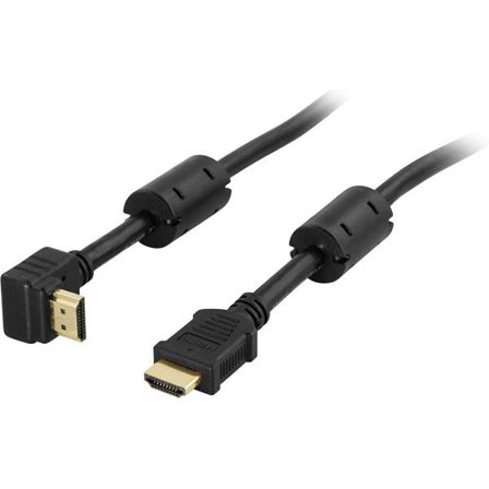 Deltaco HDMI-1020V - HDMI med Ethernet-kabel - HDMI (hann) til HDMI (hann) - 2 m - svart - 90°-kontakt