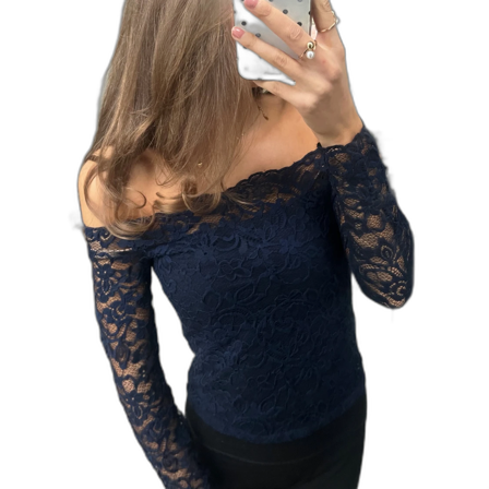 Mörkblå offshoulder spetstopp