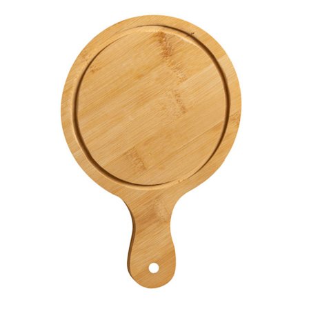 11" Pizzabrett i bambus med håndtak, rundt serveringsbrett og skjærebrett for baking, ost, snacks