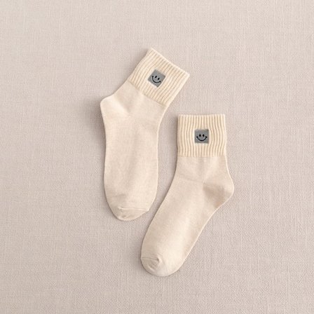 Strumpor, Modetecknade Cartoonstrumpor, Nya Söta Leende Ansiktsstrumpor, Söta Kantbroderade Strumpor, Bomullsstrumpor för Kvinnor