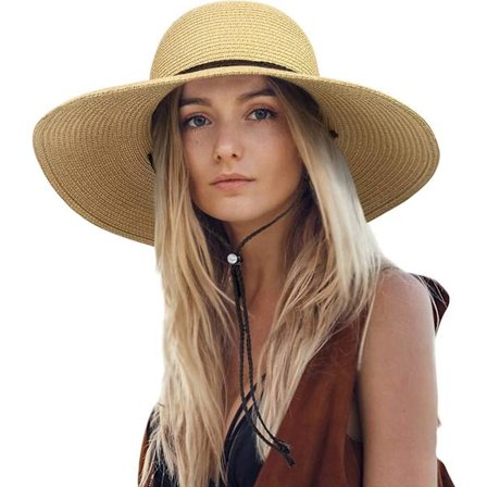 Dame Solhat Bred Skygge Sammenfoldelig Strandhat til Kvinder UV Beskyttelse Sommer Stråhat