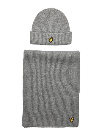 Lyle & Scott Brushed Scarf And Beanie Set - Grey - ONE SIZE