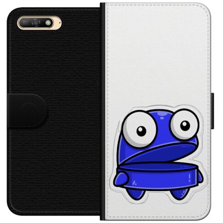 Kompatibel Tegnebogsetui til Huawei Huawei Y6 (2018) Blå tegneseriefigur med åbent udtryk og store øjne i sjov illustration