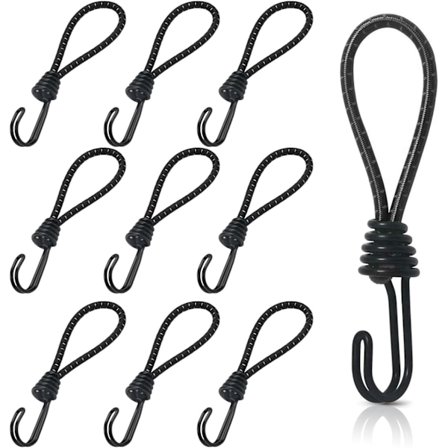 10 stk. gummispændere med spiralformede kroge, korte elastiske spænderkroge, presenningspændere med dobbeltkroge