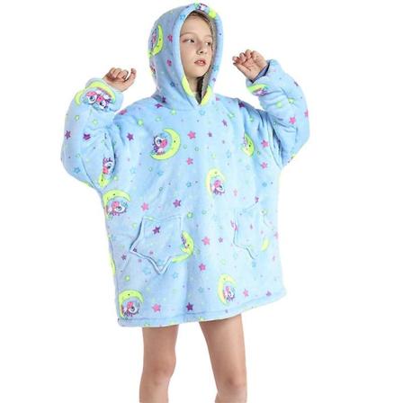 Bærbar tæppehættetrøje til piger, Oversized hættetrøje tæppe, Vinter varm & hyggelig fleece sweatshirt til børn Moon Pony
