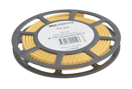 Partex PK2/4 Märkhylsa gul, smal, 500 st/rulle Text: 8, Anslutningsdon & kablar