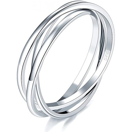 925 Sterling Silver Ring Triple Interlocked Rolling High Polish Ring ----Storlek 6