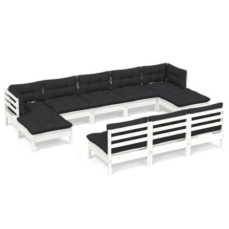 Vidaxl Loungegrupp Med Dynor 10 Delar Vit Massiv Furu Vit