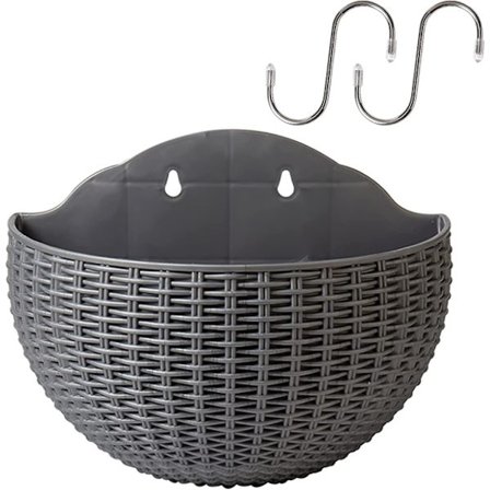 Sett med 3 veggmonterte blomsterpotter for hjem, hage, veranda, balkong, hjem, kontor, veggdekor, sølvgrå