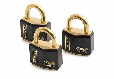 ABUS HENGELÅS T84MB/30 SORT NAUTIC I MESSING TRIPLE