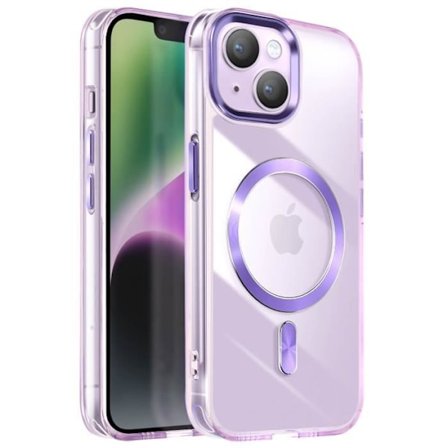 Coque MagSafe för iPhone 15 Plus och 14 Plus Bakglass Färg Lila