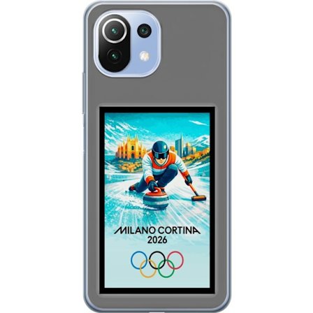 Kompatibel Mobilcover til Xiaomi Mi 11 Lite Ishockeyillustration med spillere i bevægelse på isen, Milano Cortina 2026, Milano-landemærker og olympisk