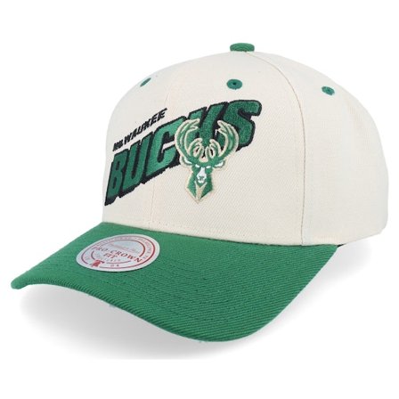 Mitchell & Ness - NBA Béžová adjustable Kšiltovka - Milwaukee Bucks Retro Type Pro Off White/Green Adjustable @ Hatstore
