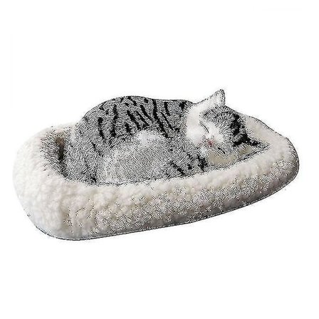 Realsitisk Sovende Plyslegetøj Åndende Kat Pels Hund Fyldt Legetøj Med Måtte Dyr Dekoration