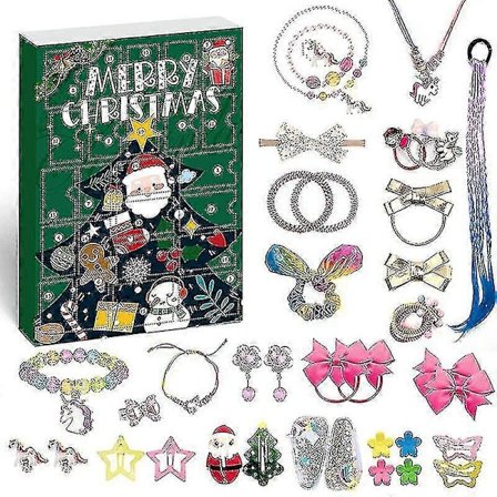 Adventskalender for hårpynt til jenter jul 2023, Klemmer Strikker Spenner Grosgrain Bånd Sløyfe Alligator