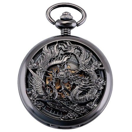 Retro Mænds Lommeur Med Kæde Analog Manuel Opvinding Dragon Phoenix Skelet Romersk