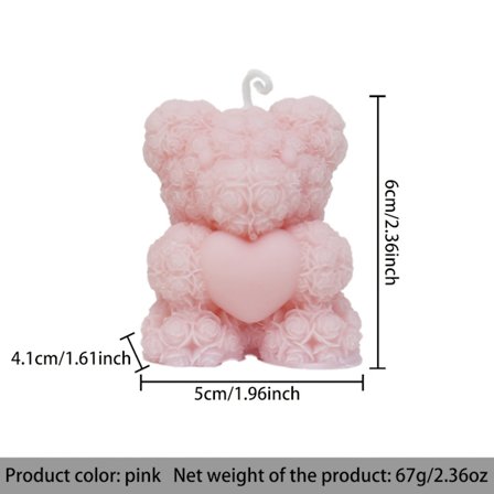 1 stk. Rosebjørn-formet soyavokslys - Valentinsdag dyre-tema hjemmeinnredning, innendørs bruk