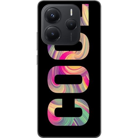 Kompatibel Mobilcover til Xiaomi Xiaomi Redmi Note 14 5G Modern typografisk kunst med ordet LOVE i flydende regnbuefarver mod sort baggrund, der skabe