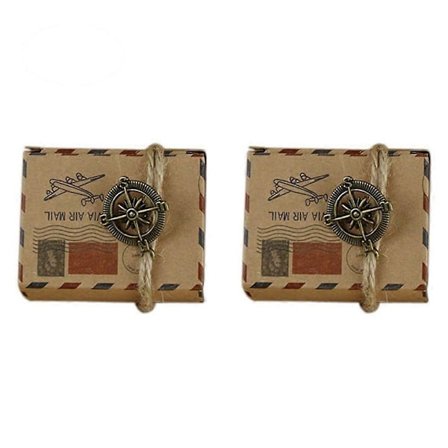 50 st Vintage Flygpost Design Presentaskar Bonbonniere med Kompass Kraftpapper Godisaskar Bröllopsgåvor Presentaskar (med Kompass och Hampasnöre)