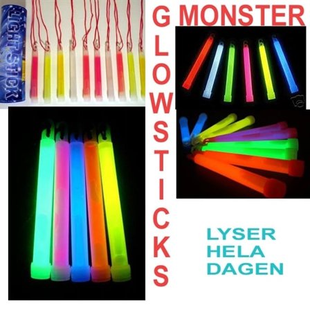 10st stora glowsticks - mixade färger 15cm