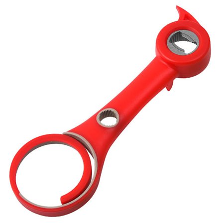 6 i 1 Vinflaske, Krukke, Dåseåbner - Rød - Multifunktionelt Køkkenredskab til Svage Arthritishænder, Seniorer, Seniorer og Kvinder