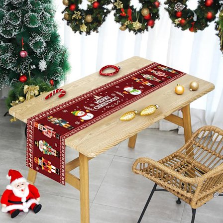 Hyvää Joulua Pellavainen Pöytäliina, Pähkinänsärkijä Punainen Joulu Pöytäliina Sisustus Lumimiehellä, Porolla Lumihiutaleella - 13 x 72 tuumaa