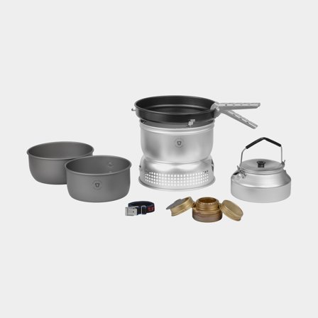 Lihový vařič / bouřkový vařič Trangia 25 Large, 1000 W + 2 kotlíky z HA / tvrzeného eloxovaného hliníku + 1 pánev z NS / Non Stick teflonu + závětří z