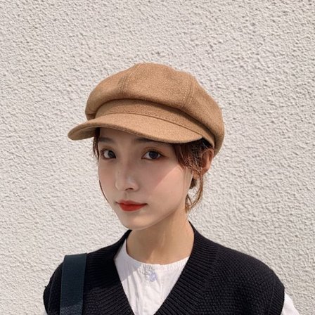 Kamel Färg Kvinnor Beret Mjuk Mössa Höst Vintage Mössa Visir