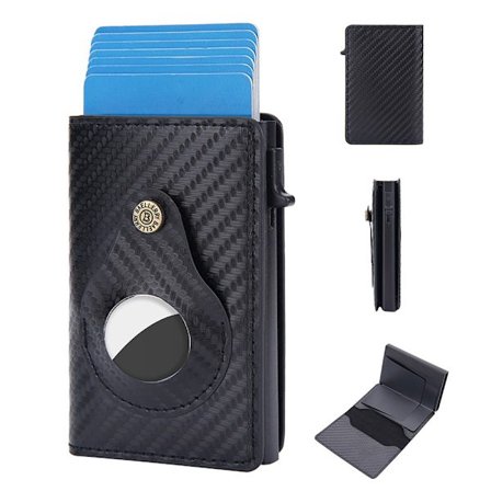 BAELLERY Carbon Fiber PU Läder Plånbok AirTag - Svart