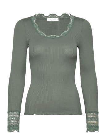 Rosemunde Rwbenita Silk Ls O-Neck Lace T-Shir - Green - L