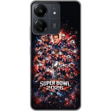 Kompatibel Mobilcover til Xiaomi Redmi 13C Super Bowl 2026 plakat med New England Patriots og NFL-pokal i eksplosiv sportsdesign