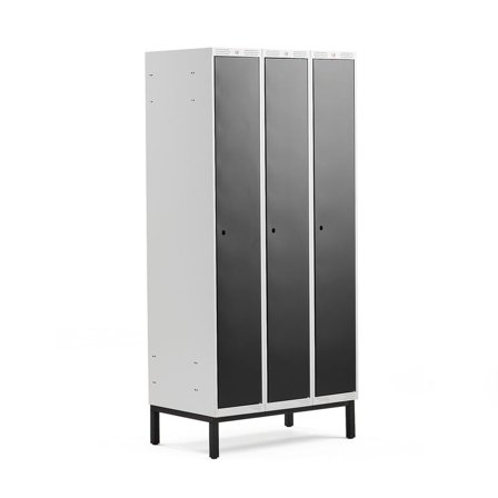 Clothes locker CLASSIC, leg frame, 3 modules, 1940x900x550mm, black