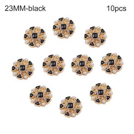 10 klesknapper med perler, skjorteknapper, svart, 23 mm, 10 perler, 10 perler, svart.