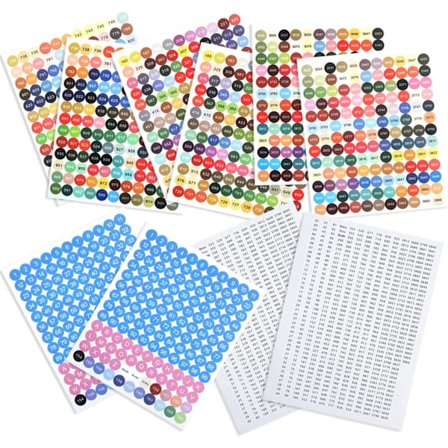Farve-nummer klistermærker, med 2 sorte og hvide nummer klistermærker, farve-nummer klistermærker, 447 farver af diamant tegning kort