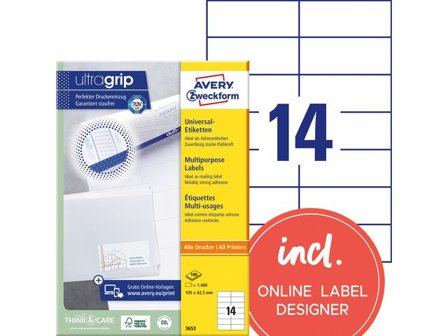 AVERY Etikett 105x42,3mm 1400/fp - Lyreco - Emballage och lagerutrustning - Etiketter och godsmärkning - Multifunktionsetiketter