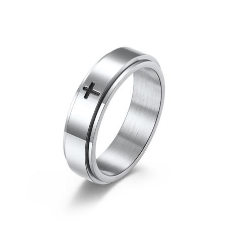 Roterende ring i titanstål med klassisk kors for å lindre angst