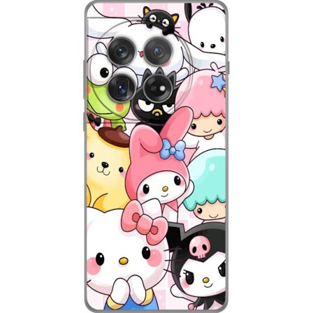 Kompatibelt Mobildeksel til OnePlus 12 Tett mønster av søte figurer med store øyne i ulike farger og uttrykk med LABUBU-tekst