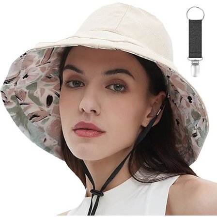 Dam solhattar bred brätte vändbar hink bomull hatt packable sommar rese keps med hattklämma, UV-skydd beige