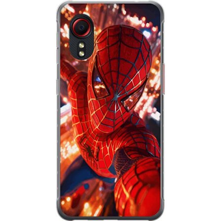 Kompatibelt Mobildeksel til Samsung Samsung Galaxy Xcover 5 Spider Man i intensiv handling med gnistrende lys og dynamisk perspektiv i filmisk superhe