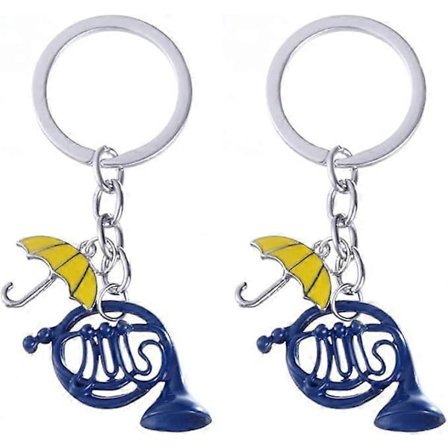 Fransk Horn Nyckelring, 2 Delar Blå Emalj Paraply Horn Hänge, How I Met Your Mother Nyckelring, Presenter till Föräldrar, Födelsedagspresenter