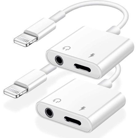 2 kpl iPhone-kuulokeadapteri, 2-in-1 Lightning - 3,5 mm audio + laturi