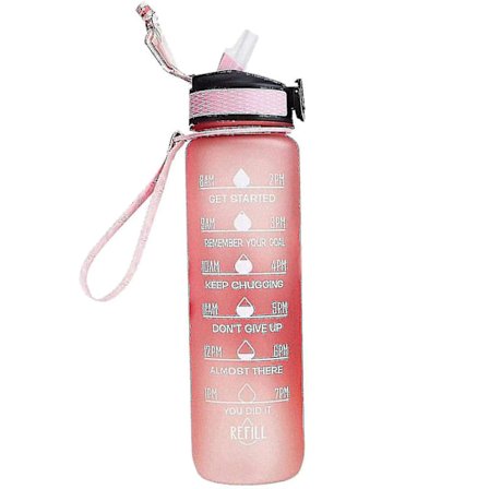 1000ml Motiverende Sportskanne med Tidmarkering Utendørs Treningskopp Gradert Fargekopp Utendørs Frostbehandlet Vannflaske