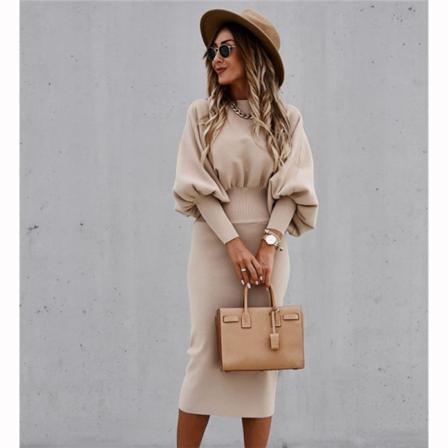 Höst Plus Size Klänning Lång Lantern Sleeve Dam High Waist Sol