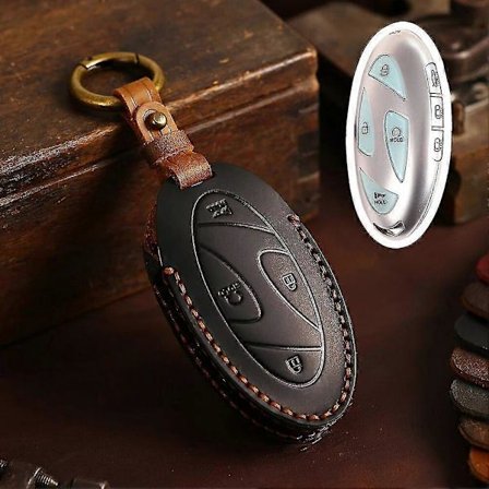 1 stk. Nøgleetui i okselæder til bilnøgler, nøglering til Hyundai Ioniq 6 Ev 7 knapper, engros etui taske beskyttelsestilbehør