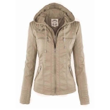 Faux Läderjacka Dam Basic Jacka Kappa Kvinnlig Vinter Motorcykeljacka Faux Läder Mocka PU Dragkedja Huvtröjor Ytterkläder