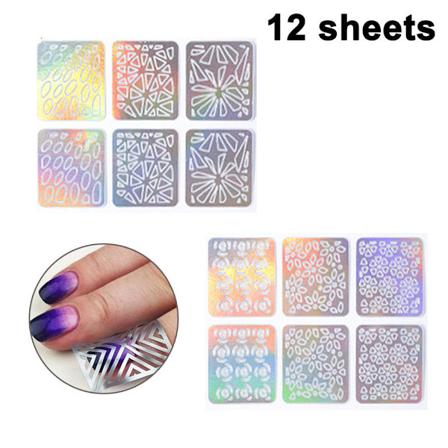 12/24 ark negleklistermærker hule vinyl stencils klistermærker dekoration neglekunst tips negledekaler DIY manicure værktøj tilfældig